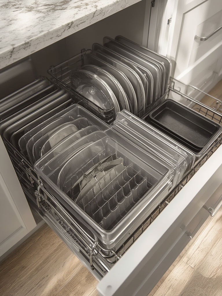 bakeware organizer in action